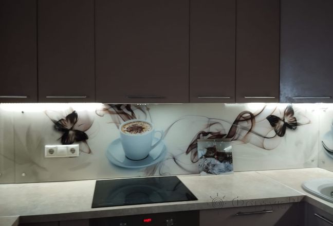 Фартук с фотопечатью фото: кофе и бабочки, заказ #ГОУТ-166, Коричневая кухня. Изображение 247544