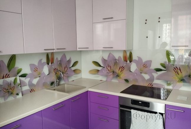 Фартук фото: цветы, заказ #ГОУТ-201, Фиолетовая кухня.