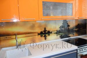 Фартук стекло фото: закат над морем., заказ #S-1223, Оранжевая кухня.